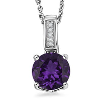 D'Joy Lusaka Amethyst and White Zircon 1.40 ctw Pendant Necklace in Rhodium Over Sterling Silver 20 Inches