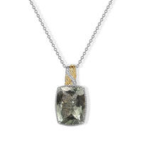 EverTrue Montezuma Prasiolite and White Zircon 6.70 ctw Pendant in 18K YG Plated and Platinum Bond with Stainless Steel Necklace (20 Inches)