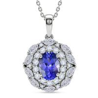 Certified & Appraised D'Joy Premium Tanzanite, Moissanite Pendant Necklace (20 Inches) in Rhodium Over Sterling Silver 2.40 ctw