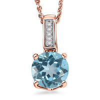 D'Joy Swiss Blue Topaz and White Zircon 1.80 ctw Pendant Neckalce in 18K Vermeil Rose Gold Over Sterling Silver 20 Inches
