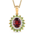 D'Joy AAA Red Zircon and Multi Gemstone 2.85 ctw Royal Bloom Radiance Pendant Necklace in 18K Vermeil Yellow Gold Over Sterling Silver 20 Inches - Sticky add to cart bar