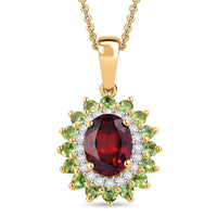 D'Joy AAA Red Zircon and Multi Gemstone 2.85 ctw Royal Bloom Radiance Pendant Necklace in 18K Vermeil Yellow Gold Over Sterling Silver 20 Inches