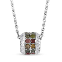 Tourmaline and Simulated Diamond 3.00 ctw Pendant in Silvertone with Stainless Steel Necklace 20 Inches
