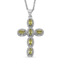 Hebei Peridot, Simulated Diamond Pendant in Silvertone with Stainless Steel Necklace (20 Inches) 5.00 ctw