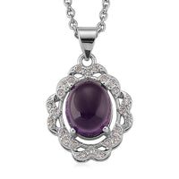 African Amethyst and Simulated Diamond 4.00 ctw Pendant in Silvertone with Stainless Steel Necklace 20 Inches