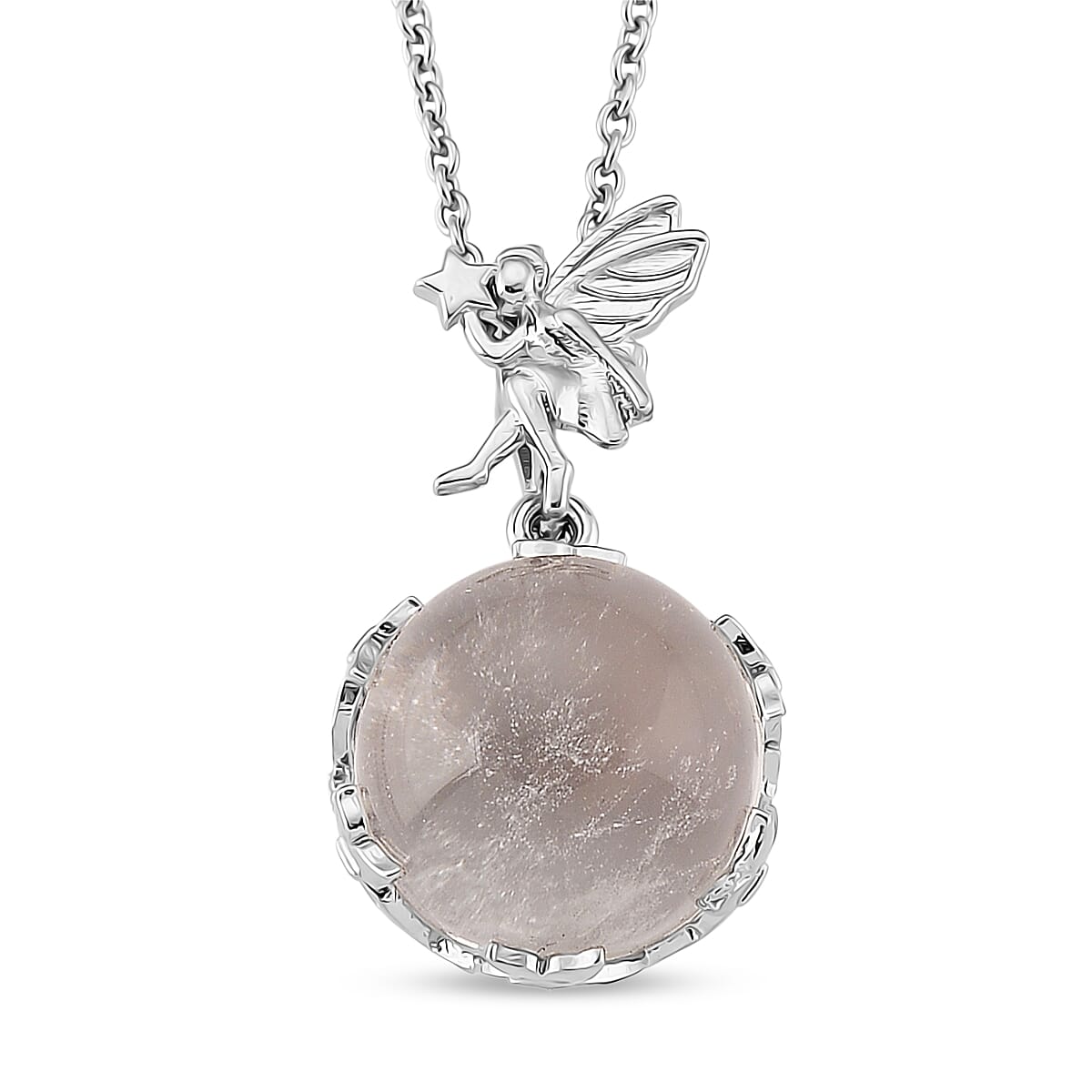 White Crystal Quartz 18.00 ctw Pendant in Silvertone with Stainless Steel Necklace 20 Inches