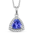 Premium Tanzanite and Lab Grown Diamond G-H SI 1.35 ctw Halo Pendant Necklace in 10K White Gold 20 Inches - Sticky add to cart bar