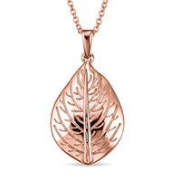 EverTrue Leaf Pendant in 14K RG Over Copper with ION Plated RG Stainless Steel Necklace 20 Inches