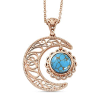 EverTrue Mojave Blue Turquoise Crescent Moon Pendant in 14K RG Over Copper with Magnet and ION Plated RG Stainless Steel Necklace (20 Inches) 3.30 ctw