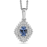 D'Joy Ceylon Blue Sapphire and Diamond Pendant Necklace in Rhodium Over Sterling Silver 20 Inches 1.00 ctw