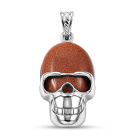 Goldstone Skull Pendant in Silvertone with Stainless Steel Necklace (20 Inches) 17.50 ctw