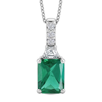 D'Joy Lab Grown Emerald and Moissanite Pendant Necklace in Rhodium Over Sterling Silver 20 Inches 2.80 ctw