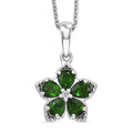 Premium Chrome Diopside and Luxuriant Lab Grown Diamond E-F SI 0.80 ctw Five Petal Bloom Pendant Necklace in Rhodium Over Sterling Silver 20 inches (Ships in 3-5 Days) - Sticky add to cart bar