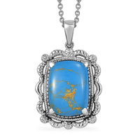 EverTrue Mojave Blue Turquoise Pendant Necklace (20 Inches) in Stainless Steel 11.85 ctw
