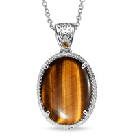 EverTrue Tigers Eye, Brazilian Citrine Pendant Necklace (20 Inches) in Stainless Steel 13.15 ctw