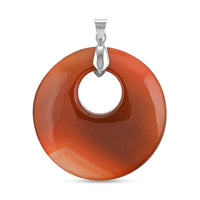 Red Agate Donut Pendant in Silvertone with Stainless Steel Necklace (20 Inches) 50.20 ctw