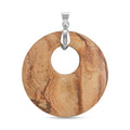 Wood Jasper Donut Pendant in Silvertone with Stainless Steel Necklace (20 Inches) 51.25 ctw - Sticky add to cart bar