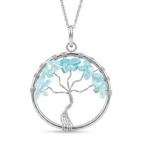 Aquamarine 5.25 ctw Tree of Life Pendant in Silvertone with Stainless Steel Necklace (20 Inches)