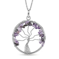 Amethyst 5.25 ctw Tree of Life Pendant in Silvertone with Stainless Steel Necklace (20 Inches)
