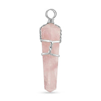 Galilea Rose Quartz Taper Point Pendant in Silvertone with Stainless Steel Necklace (20 Inches) 32.00 ctw
