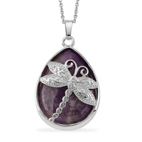 Red Jasper 50.00 ctw Pendant in Silvertone with Stainless Steel Necklace 20 Inches