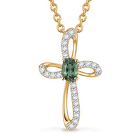 D'Joy Montana Sapphire and White Zircon 0.60 ctw Classic Cross Pendant in 18K Vermeil Yellow Gold Over Sterling Silver with ION Plated YG Stainless Steel Necklace 20 Inches