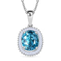 Luxoro AAA Cambodian Blue Zircon and Diamond I2 5.10 ctw Ocean Starlight Halo Pendant Necklace in 10K White Gold (20 Inches) - Sticky add to cart bar