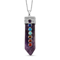 African Amethyst, Multi Gemstone Pendant in Silvertone with Stainless Steel Necklace (20 Inches) 48.00 ctw