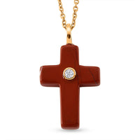 Red Jasper, Austrian Crystal Pendant in Silvertone with ION Plated YG Stainless Steel Necklace (20 Inches) 10.00 ctw