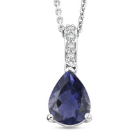 D'Joy Premium Catalina Iolite and White Zircon Pendant Necklace (20 Inches) in Rhodium Over Sterling Silver 1.75 ctw