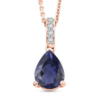 D'Joy Premium Catalina Iolite and White Zircon Pendant Necklace (20 Inches) in 18K Vermeil Rose Gold Over Sterling Silver 1.75 ctw