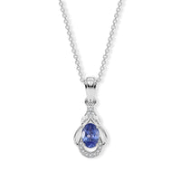 D'Joy Premium Tanzanite and White Zircon 0.60 ctw Pendant Necklace in Rhodium Over Sterling Silver 20 Inches