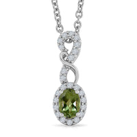 D'Joy Premium Natural Green Apatite, White Zircon Pendant in Rhodium Over Sterling Silver with Stainless Steel Necklace (20 Inches) 0.80 ctw