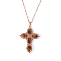 EverTrue Red Tiger Eye Pendant in 14K RG Over Copper with ION Plated RG Stainless Steel Necklace (20 Inches) 6.30 ctw