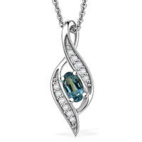 D'Joy Monte Belo Indicolite and Moissanite 0.30 ctw Ocean Flow Pendant Necklace in Rhodium Over Sterling Silver 20 Inches