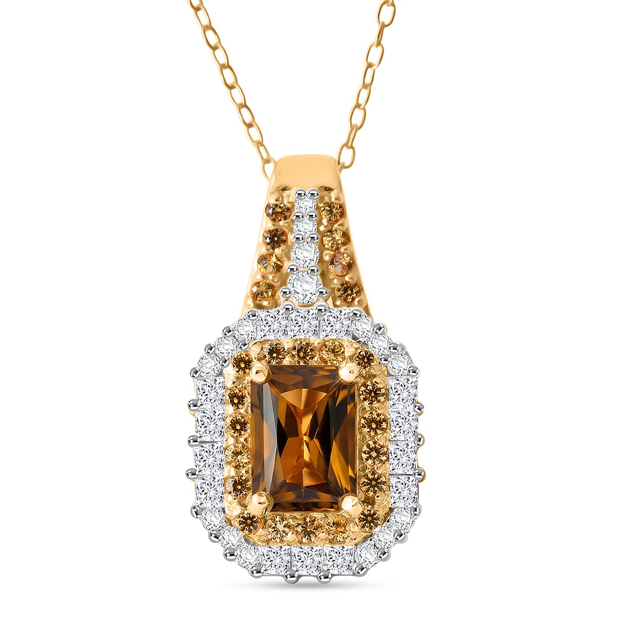 D'Joy AAA Golden Turkizite and Multi Gemstone 2.00 ctw Sunset Glow Halo Pendant Necklace in 18K Vermeil Yellow Gold Over Sterling Silver 20 Inches (Ships in 5-7 Days)