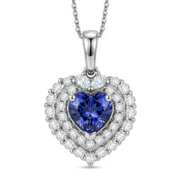 D'Joy Tanzanite and Moissanite 1.75 ctw Heart Pendant Necklace in Rhodium Over Sterling Silver 20 Inches