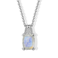 EverTrue Rainbow Moonstone, White Zircon Pendant in Platinum Bond with Stainless Steel Necklace (20 Inches) 2.80 ctw