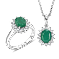 EverTrue Green Onyx and White Zircon 4.90 ctw Ring (Size 6.0) and Pendant in Platinum Bond with Stainless Steel Necklace (20 Inches)
