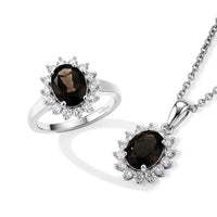 EverTrue Brazilian Smoky Quartz and White Zircon 4.85 ctw Ring (Size 8.00) and Pendant in Platinum Bond with Stainless Steel Necklace 20 Inches