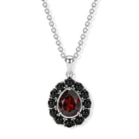 EverTrue Mozambique Garnet and Black Onyx 4.10 ctw Pendant in Platinum Bond with Stainless Steel Necklace (20 Inches)