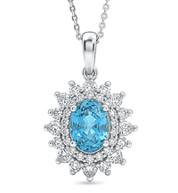Certified & Appraised D'Joy Premium Cambodian Blue Zircon, Moissanite Pendant Necklace (20 Inches) in Rhodium Over Sterling Silver (Ships in 10-15 Days) 3.58 ctw