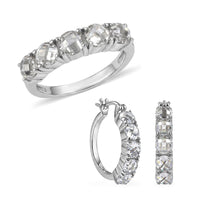 EverTrue Simulated Diamond Hoop Earrings and Half Eternity Band Ring (Size 5) in Stainless Steel 16.00 ctw