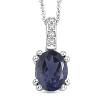 D'Joy Premium Catalina Iolite and White Zircon Pendant Necklace in Rhodium Over Sterling Silver (20 Inches) 1.75 ctw