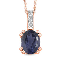 D'Joy Premium Catalina Iolite and White Zircon Pendant Necklace in 18K Vermeil Rose Gold Over Sterling Silver (20 Inches) 1.75 ctw