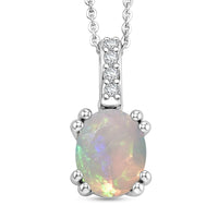 D'Joy Premium Ethiopian Welo Opal and White Zircon 1.10 ctw Pendant Necklace in Rhodium Over Sterling Silver 20 Inches