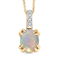 D'Joy Premium Ethiopian Welo Opal and White Zircon Pendant Necklace in 18K Vermeil Yellow Gold Over Sterling Silver (20 Inches) 1.40 ctw