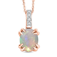 D'Joy Premium Ethiopian Welo Opal and White Zircon Pendant Necklace in 18K Vermeil Rose Gold Over Sterling Silver (20 Inches) 1.40 ctw