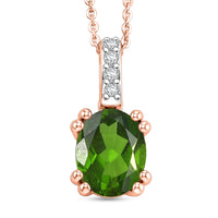 D'Joy Chrome Diopside and White Zircon Pendant Necklace (20 Inches) in 18K Vermeil Rose Gold Over Sterling Silver 2.10 ctw