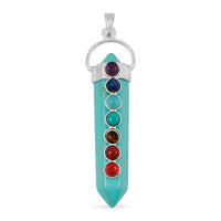 Turquoise Howlite, Multi Gemstone Point with Chakra Pendant in Silvertone with Stainless Steel Necklace (20 Inches) 52.00 ctw